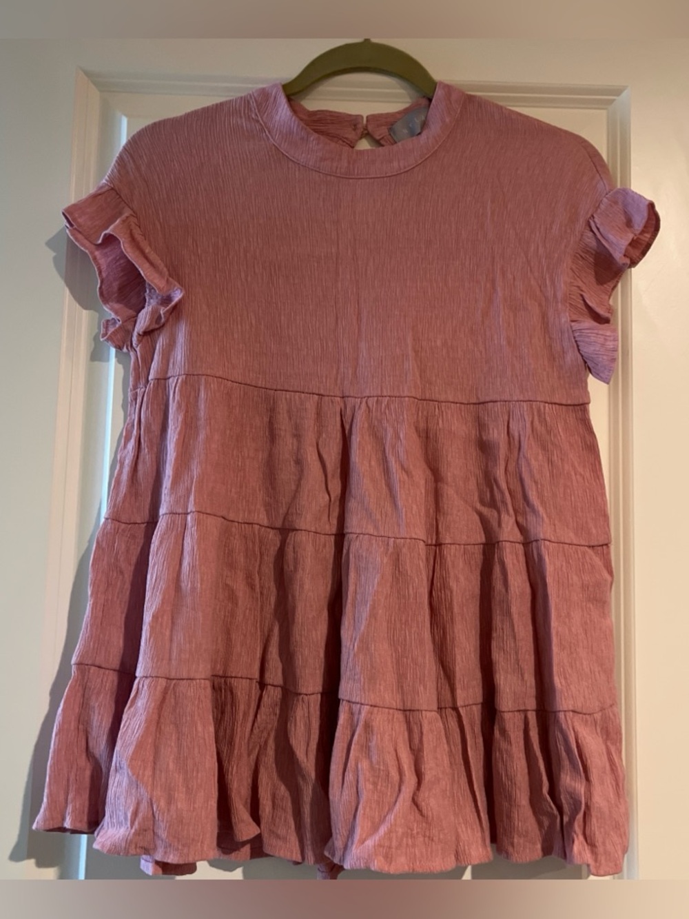 NYLAND Pink Tiered Ruffle Short Sleeve Blouse